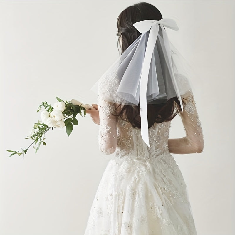 Bridal Satin Bowknot Head Veil Short Veil Wedding Hair Accessories