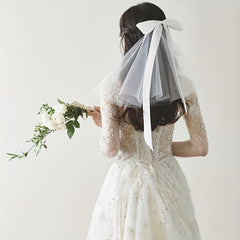 Bridal Satin Bowknot Head Veil Short Veil Wedding Hair Accessories