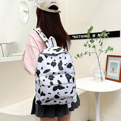 Canvas Backpack Cow Pattern Rucksack Schoolbag Lightweight Large Capacity