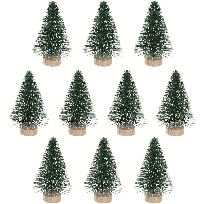 10pcs Mini Christmas Tree Artificial Pine Trees Snow Scene Decoration