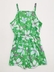 Girls Flowers Print Cami Romper Stretch Suspenders Jumpsuit