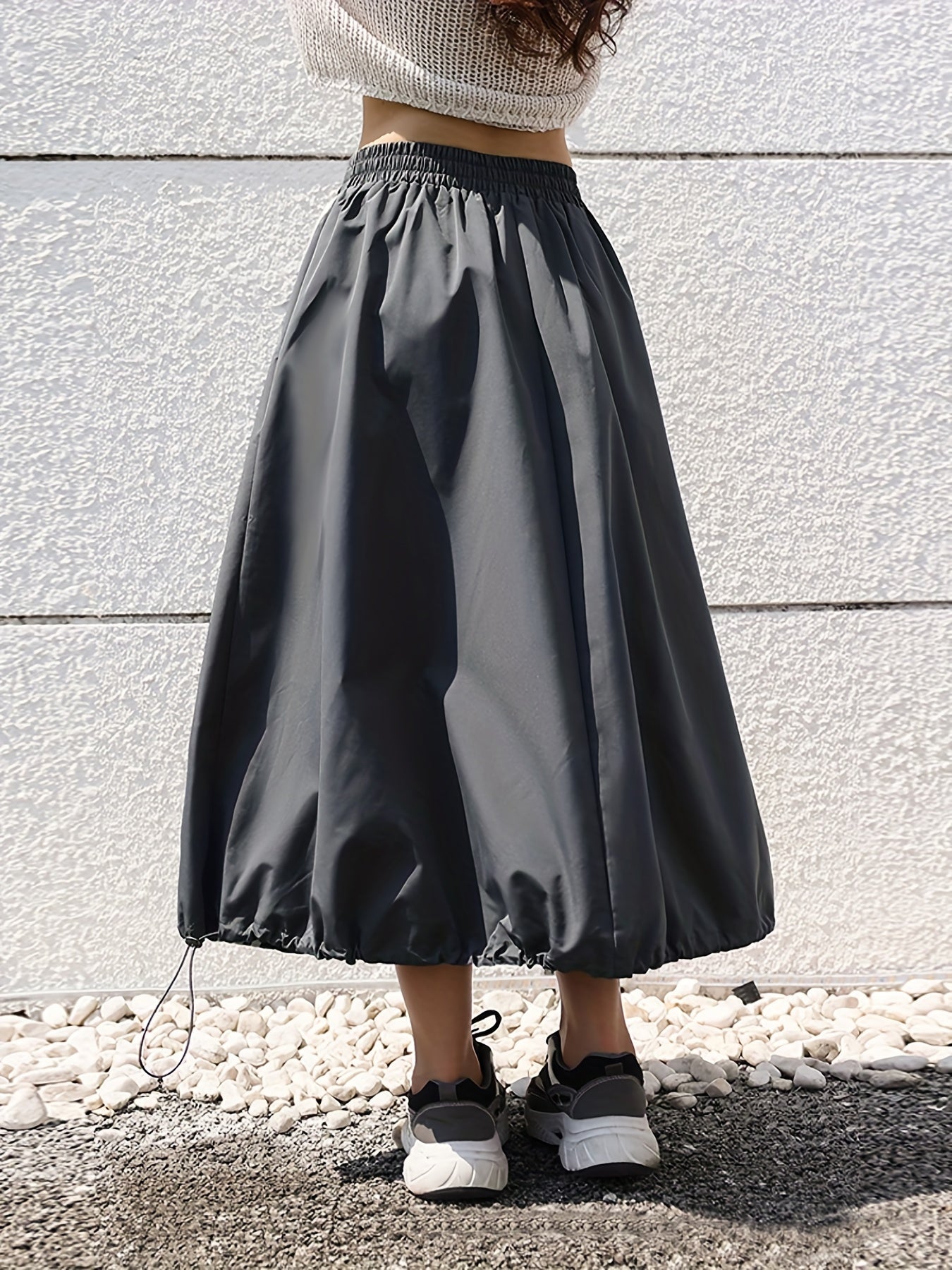 Striped Print Drawstring Skirts Casual Elastic Waist Maxi Skirts