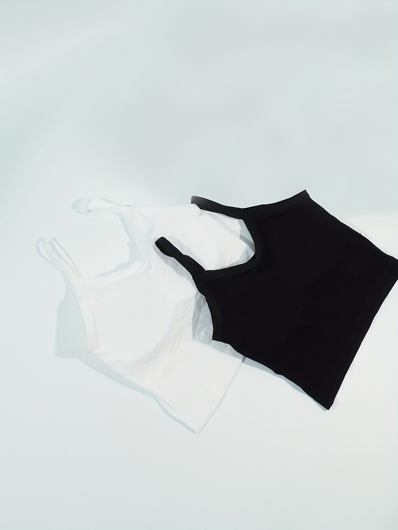 2pcs Ribbed Solid Cami Tops Padded Women's Lingerie