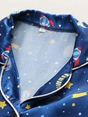 Boys Rocket Moon Star Pajamas Set Short Sleeves Tops & Bottoms