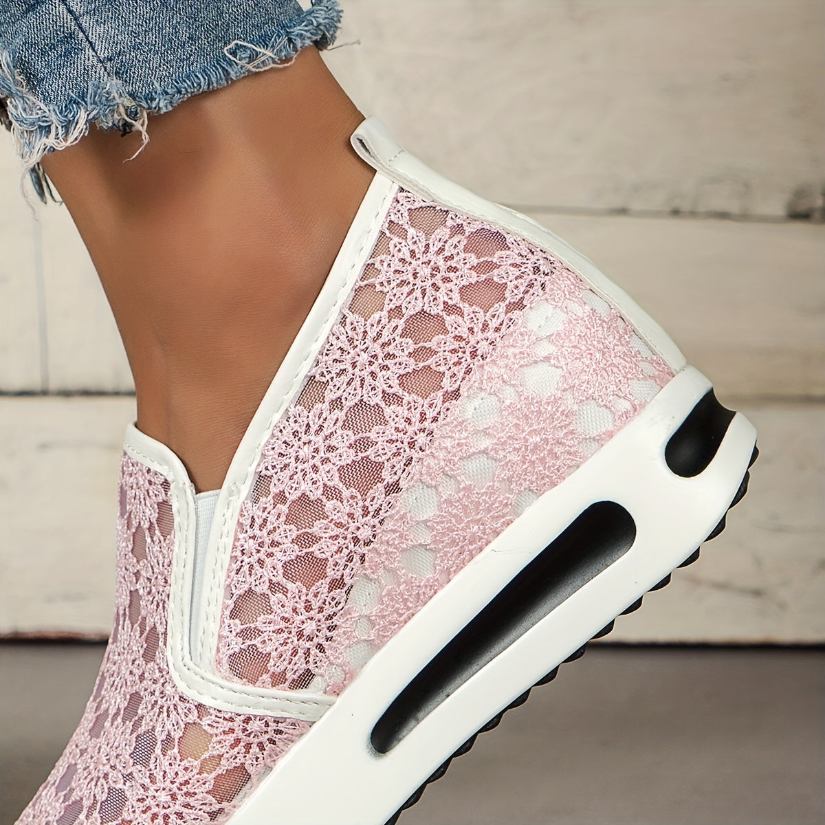 Floral Lace Wedge Slip-On Walking Shoes Casual Sneakers