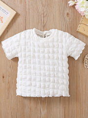 Girls Summer Frilled Trim Puff Blouse Round Neck Short Sleeved T-Shirt
