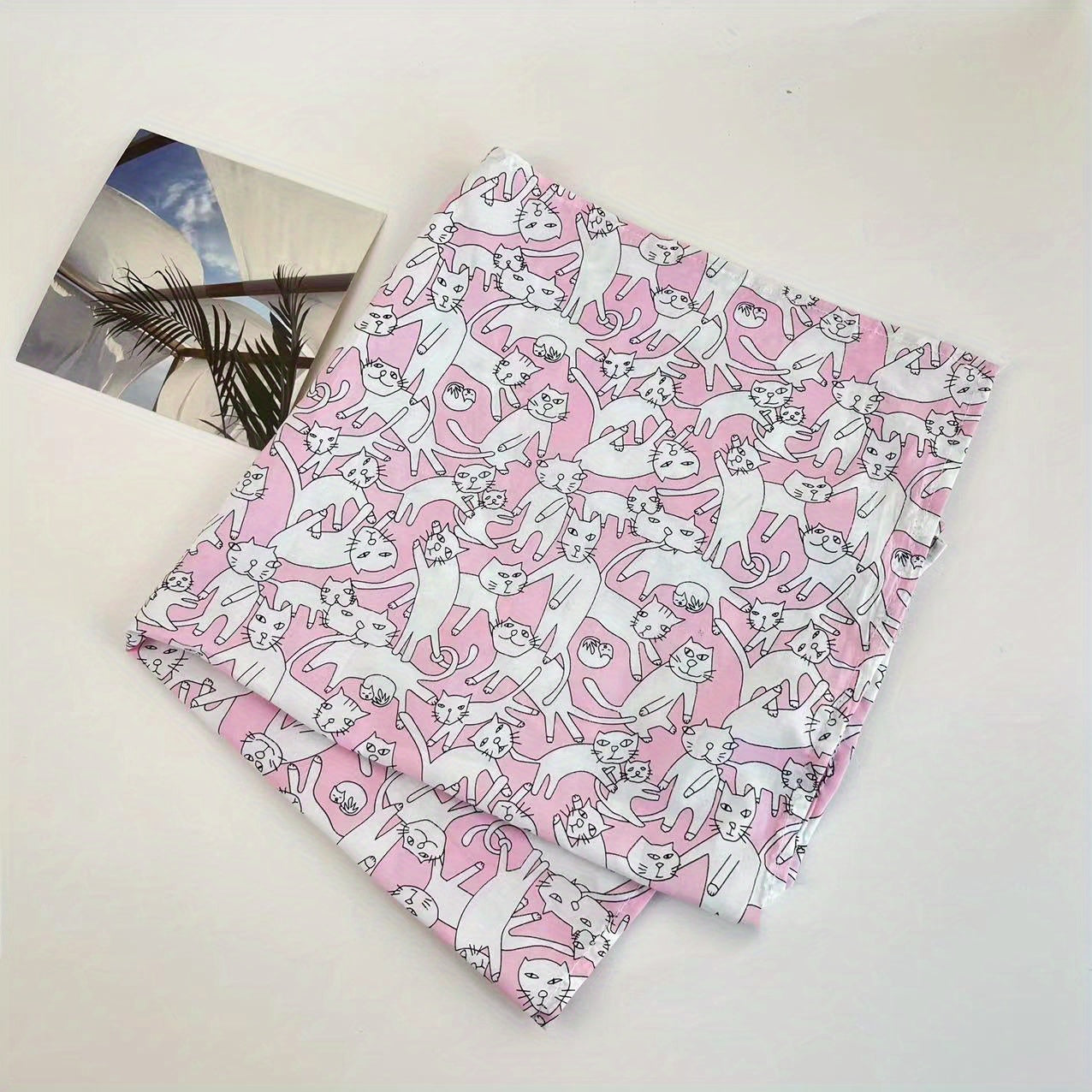 Cartoon Cat Print Triangle Scarf Y2K Headband Turban Bandana Women Head Wrap