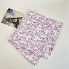 Cartoon Cat Print Triangle Scarf Y2K Headband Turban Bandana Women Head Wrap