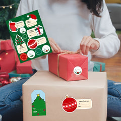 50 Christmas Gift Tags Stickers - 4 Sheets To/From Labels, Box Seal