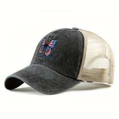 Flag Butterfly Baseball Cap Distressed Mesh Trucker Hat