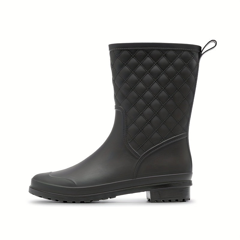 Women's Argyle Rain Boots Waterproof Mid-Calf Comfortable Rubber Boots