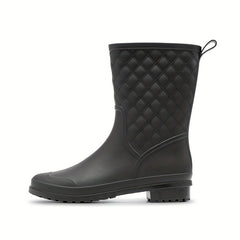 Women's Argyle Rain Boots Waterproof Mid-Calf Comfortable Rubber Boots