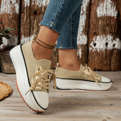 Women's Knit Platform Sneakers Lace Up Outdoor Shoes Lightweight