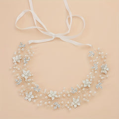 Flower Charm Hair Band Rhinestone & Pearl Headband Bridal Wedding