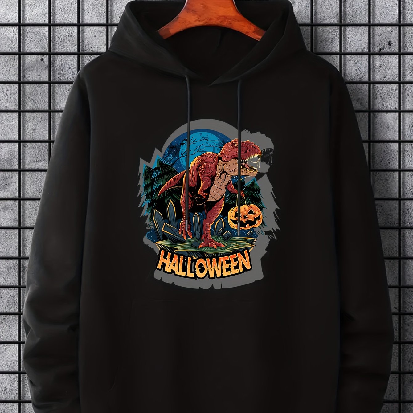 Men's Halloween Dino Print Hoodie Casual Sweatshirt