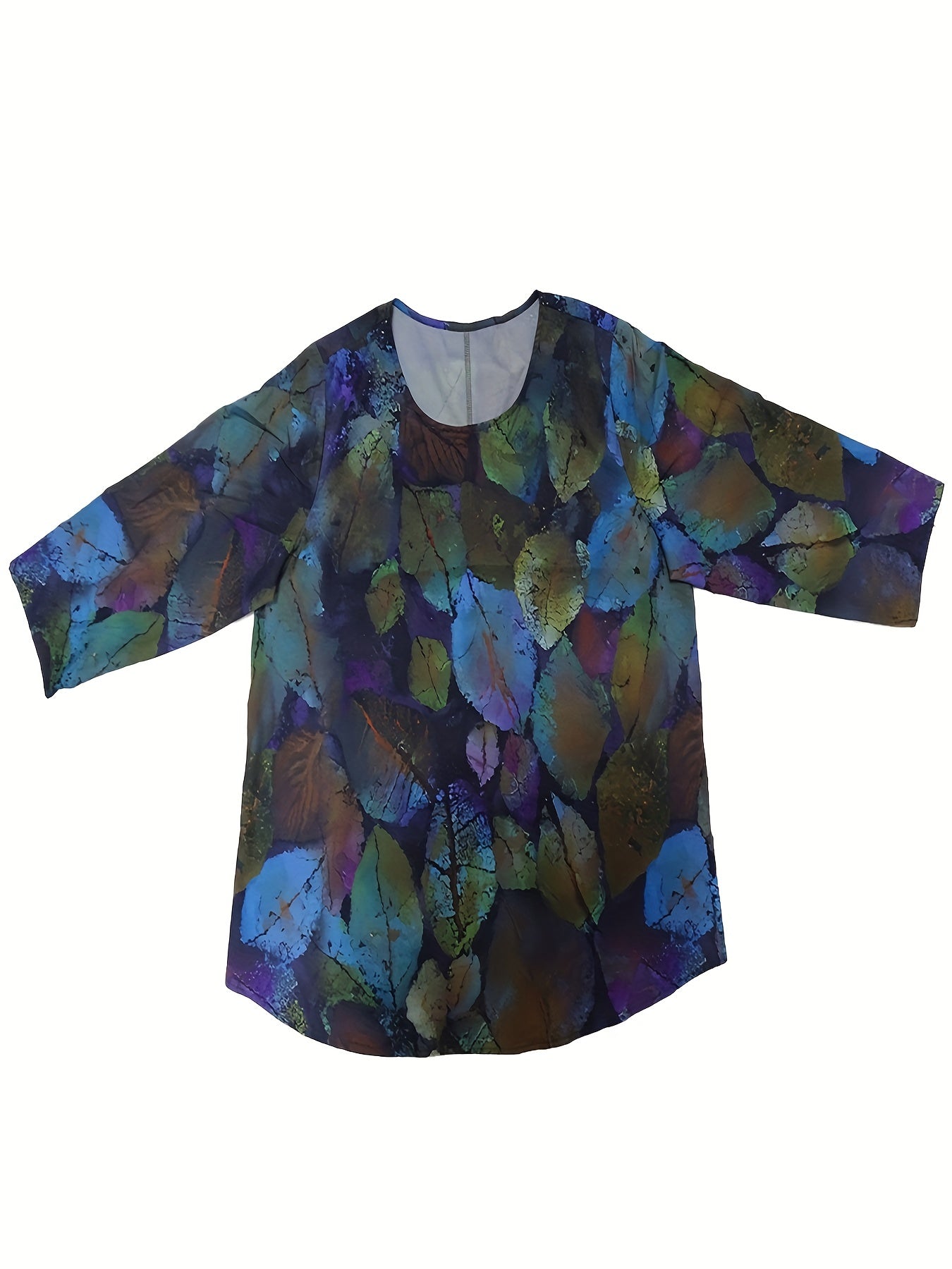 Women's Plus Leaf Print Long Sleeve Blouse