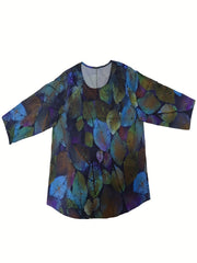 Women's Plus Leaf Print Long Sleeve Blouse