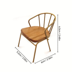 3pcs 1:12 Dollhouse Furniture Set Flower Table Chairs Golden Iron Decor