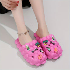 Women's Bubble Slides with Charms - Non Slip Indoor Bathroom Shoes
