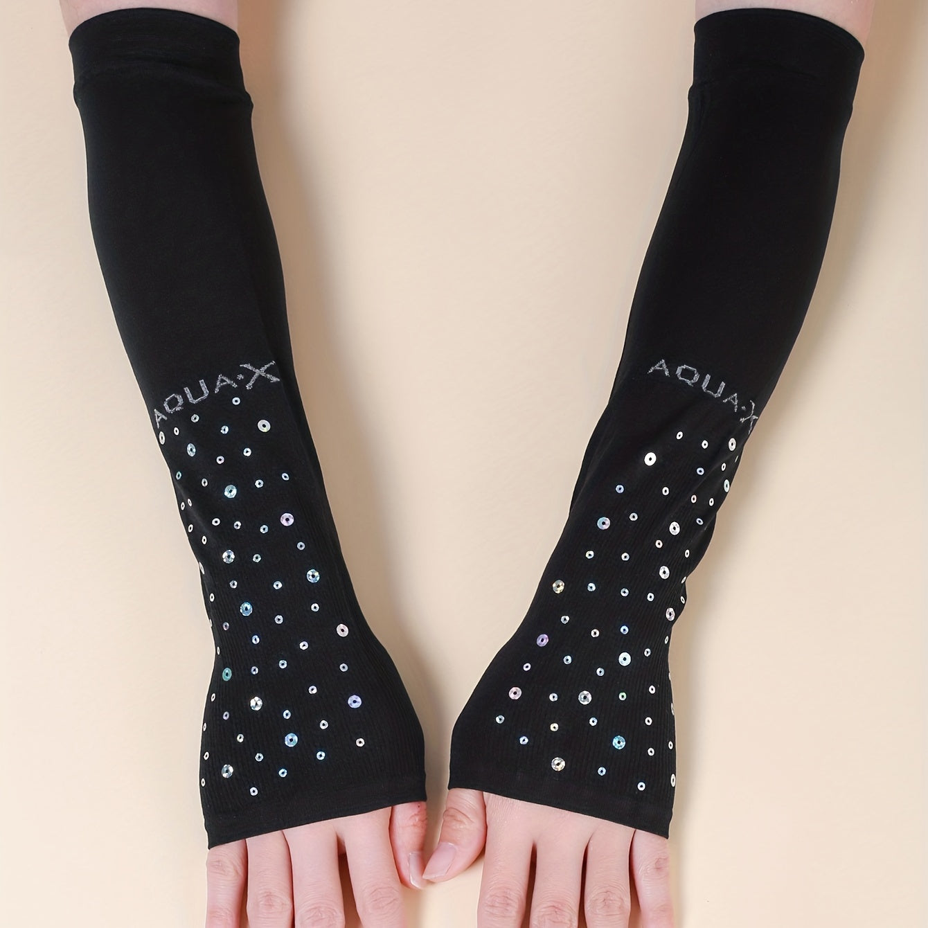Sequin Decor Long Gloves UV Protection Fingerless Gloves