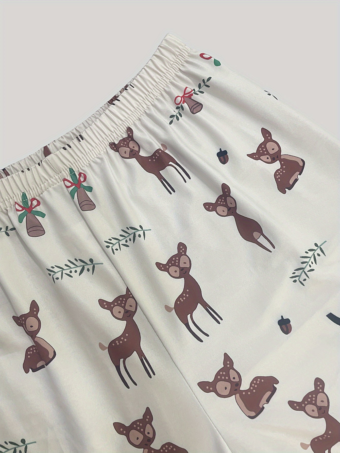 Elk Print Pajama Set Long Sleeve Top & Pants