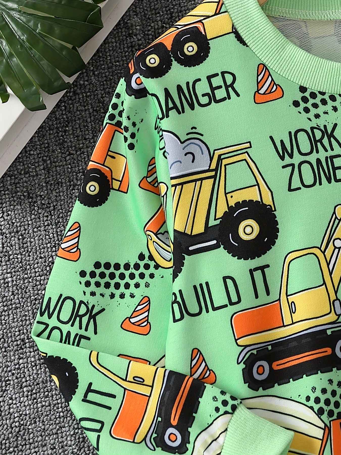 Excavator & Truck Print Sweatshirt Boy's Casual Graphic Crew Neck Pullover Sweat