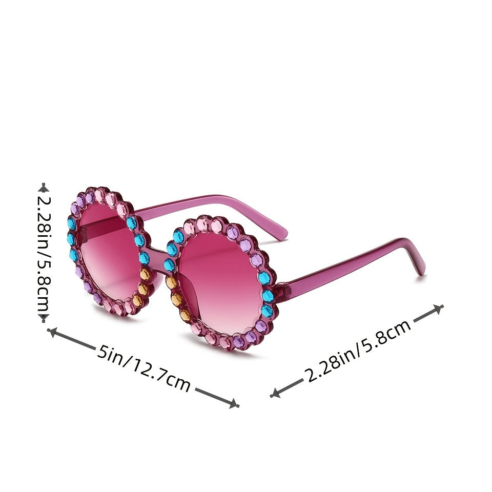 Y2K Rhinestone Round Frame Sunglasses for Girls