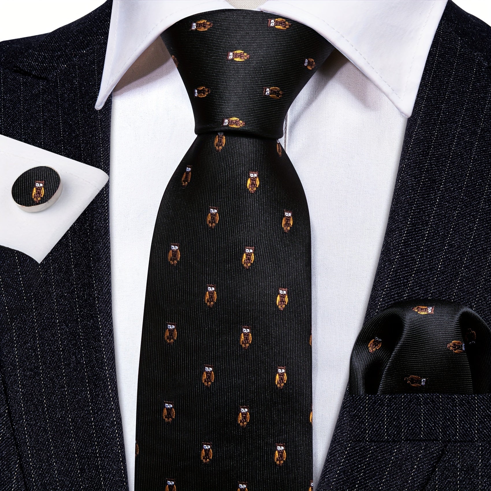 Barry Wang Men's Yellow Cartoon Jacquard Tie Set
