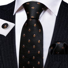 Barry Wang Men's Yellow Cartoon Jacquard Tie Set