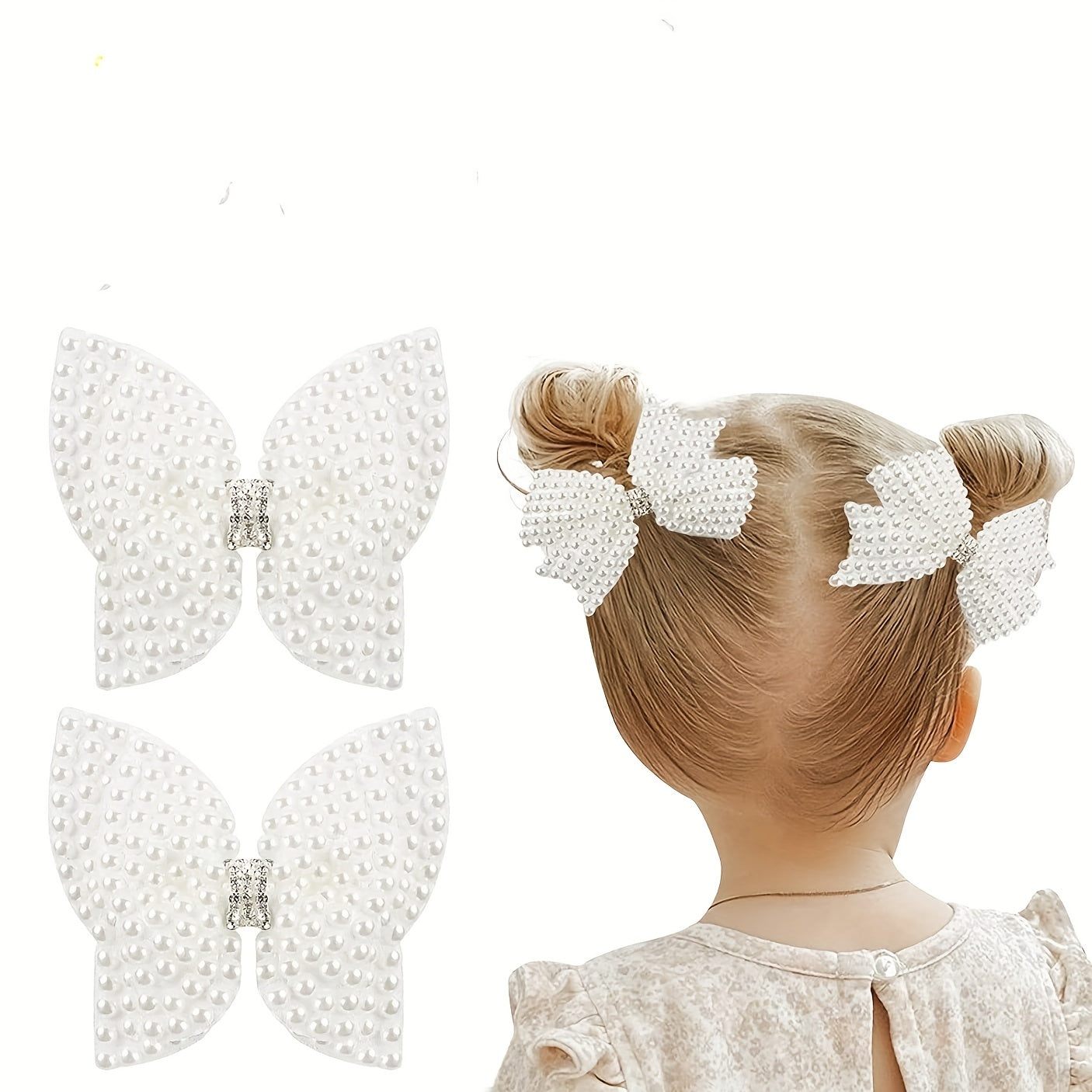 2pcs Faux Pearl Bow Hair Clips Set Decorative Hair Accessories Girls