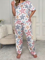 Starfish Print Tee & Pants Set Marine Graphic Pajamas