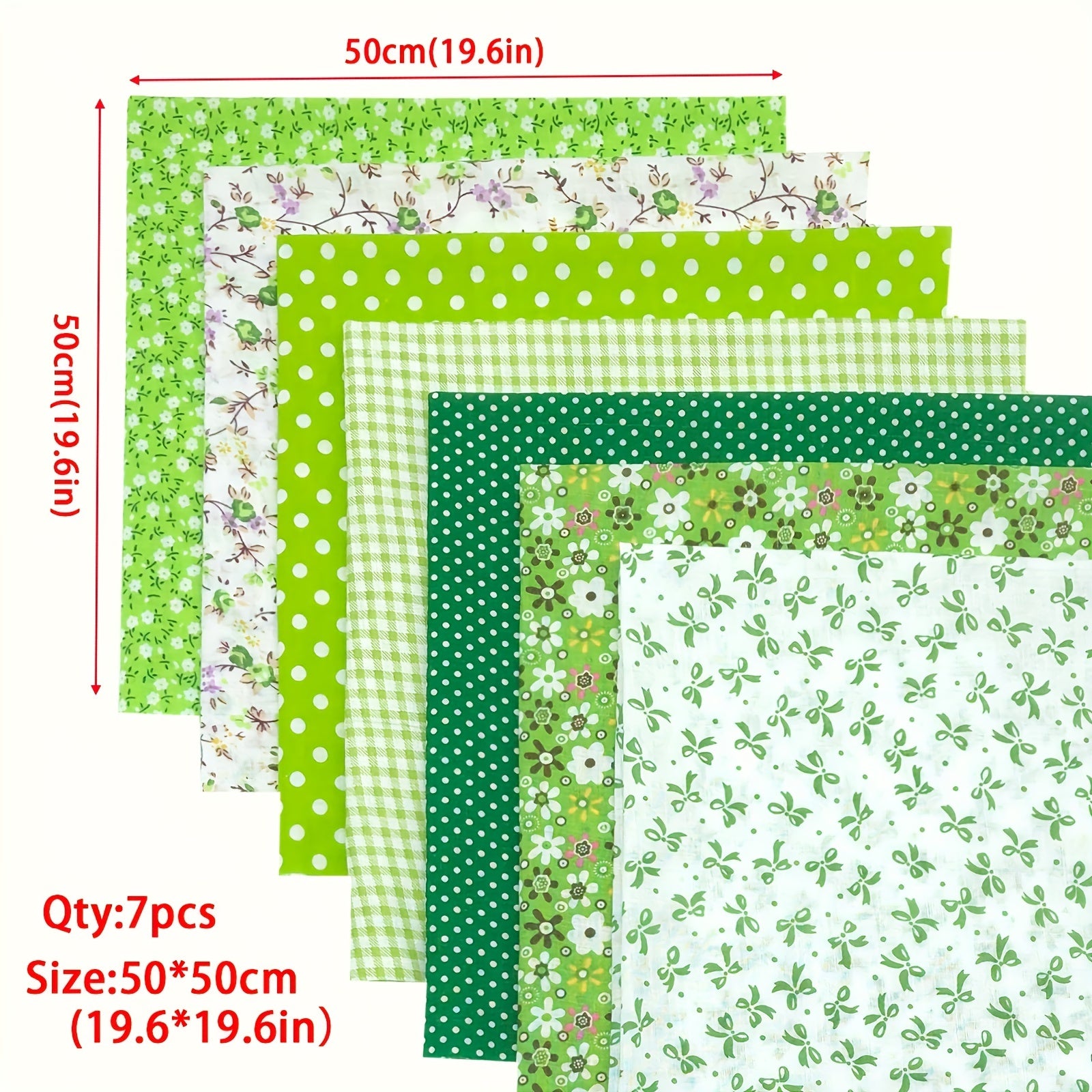7pcs Green Floral Quilted Cotton Fabric DIY Patched Sewing Clip Flower Cloth