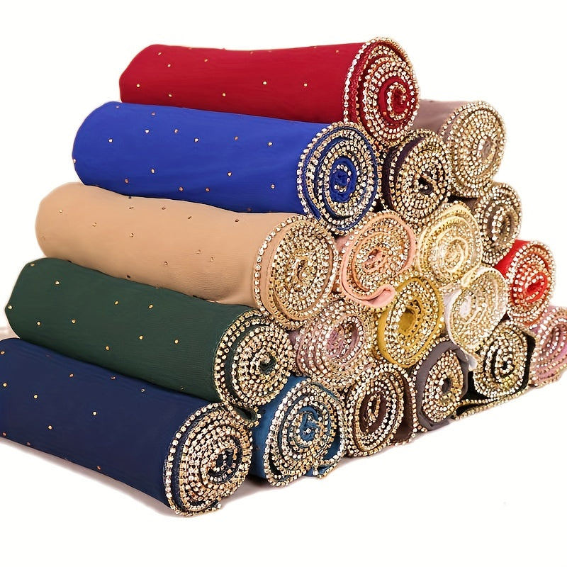 Hot Drill Chain Chiffon Thin Breathable Sunscreen Bandana Gypsophila Scarf