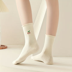 5 Pairs Fruit Print Socks Ruffle Curling Stockings