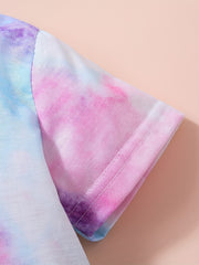 Girls Tie Dye T Shirt & Shorts Set, Short Sleeve Tee Top, Kids Summer Clothes