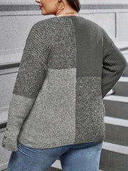 Colorblock Button Decor Casual Sweater