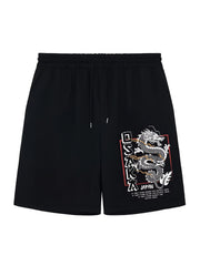 Men's Casual Dragon Print Pleated Shorts