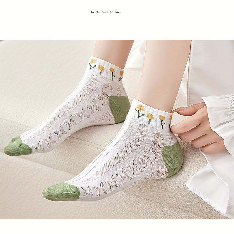 5 Pairs Women's Flower Mesh Ankle Socks for Summer