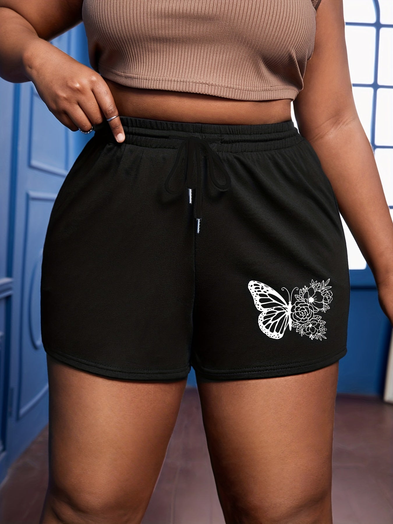Floral Butterfly Print Sporty Shorts