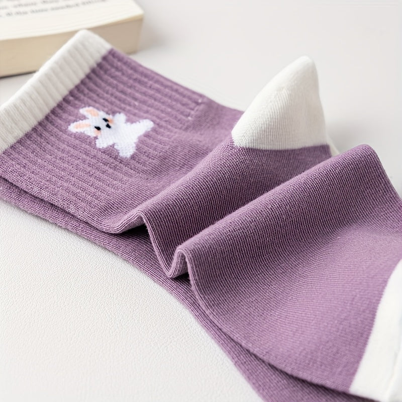 3 Pairs Bunny Print Striped Socks Women's Stockings