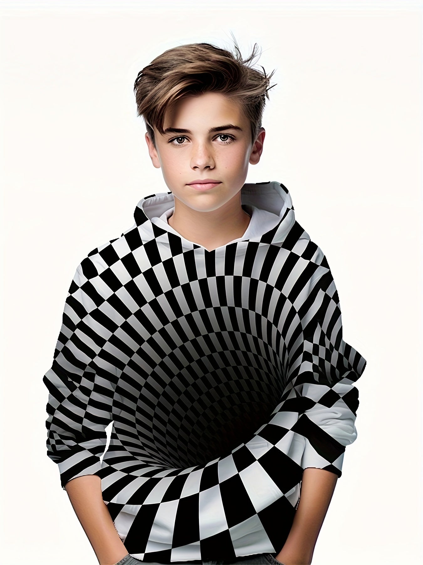 Kids Hollow Optical Illusion 3D Print Hoodie Hip Hop Street Sports Tops
