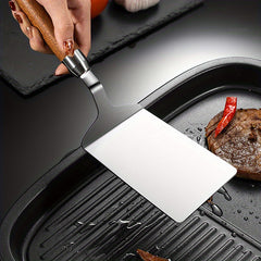 Stainless Steel Griddle Spatula with Wooden Handle for BBQ Pancake Hamburger