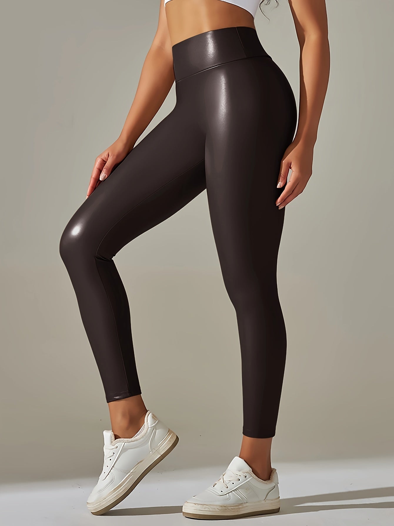 High Waist Foil Leggings for Running Yoga Fitness