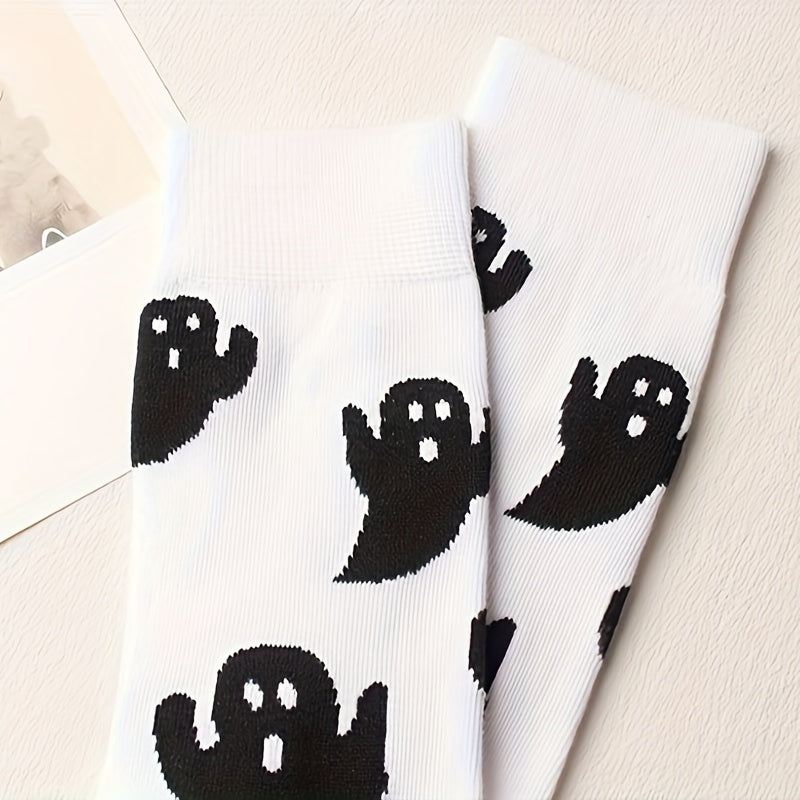 2 Pairs Ghost Print Socks Halloween Mid Tube Women's Stockings