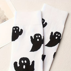 2 Pairs Ghost Print Socks Halloween Mid Tube Women's Stockings