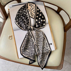 Polka Dot Paisley Print Neckerchief Silk Scarf Double Layer Hair Ribbon