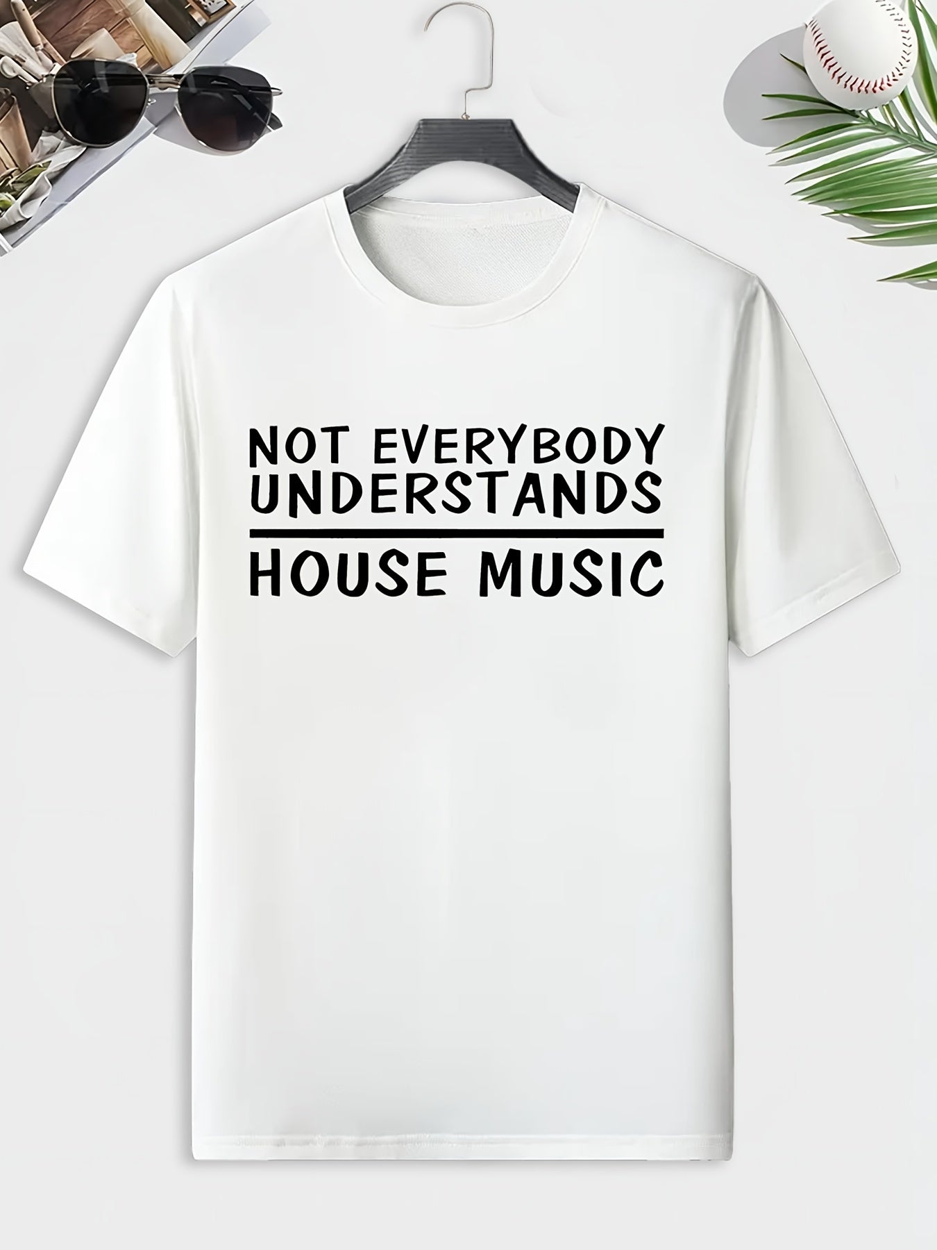 Men's House Music Print T shirt Comfy Crew Neck Tee For Outdoor