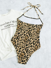 Leopard Smocked One Piece Swimsuit Women's Swimwear