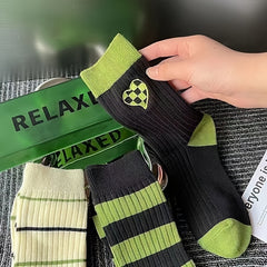 Women's Striped Mid Calf Socks College Style Casual Socks