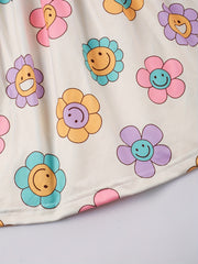 Toddler Girls Ruffled Sleeves Smile Face Flowers Plaid Dress